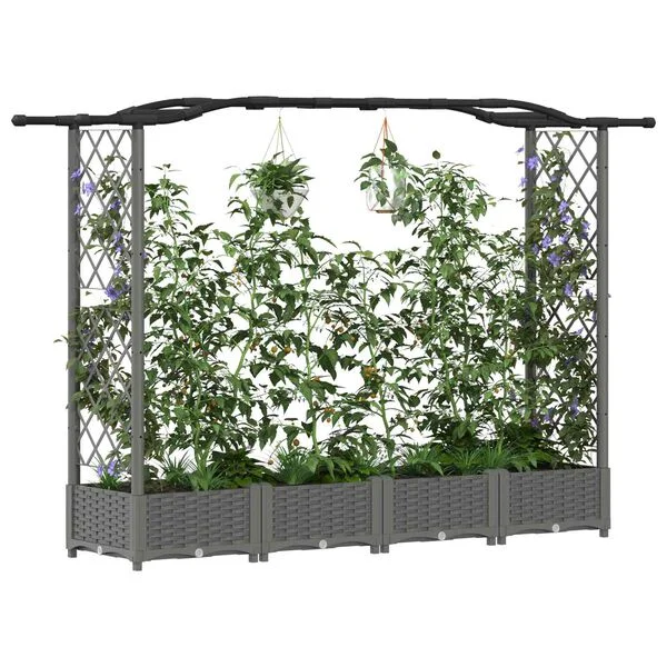 vidaXL Lit Élevé avec Treillis et Toit Gris clair 207 x 40 x 123 cm PP