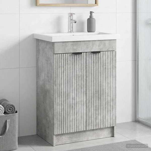 vidaXL Armoire sous évier de salle de bain Gris béton