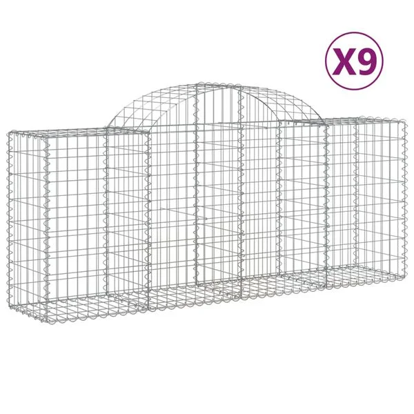 vidaXL Paniers à gabions arqués 9 pcs 200x50x80/100 cm Fer galvanisé