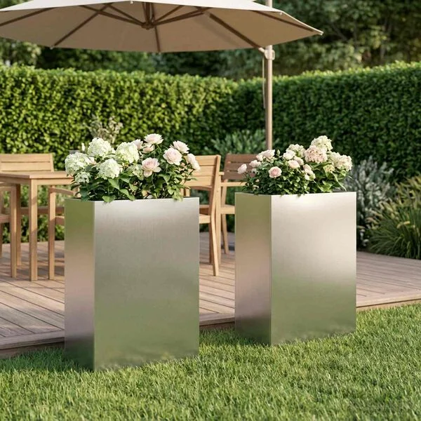 vidaXL Cache-pot de jardin 2 pc Argenté 40 x 30 x 75 cm