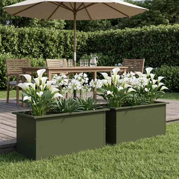 vidaXL Jardinière de jardin avec LED 2 pc Vert olive 40 x 80 x 40 cm