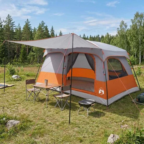 vidaXL Tente familiale 10 personne Gris et orange Polyester et Acier