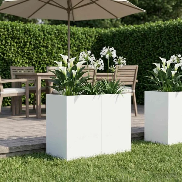 vidaXL Cache-pot de jardin Blanc 80 x 40 x 60 cm Acier laminé à froid