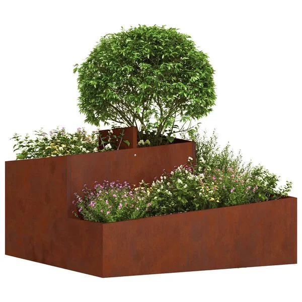 vidaXL Cache-pot de jardin Rouillé 80 x 80 x 50 cm Acier patiné