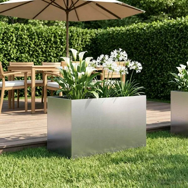 vidaXL Cache-pot de jardin Argenté 50 x 40 x 40 cm Acier inoxydable