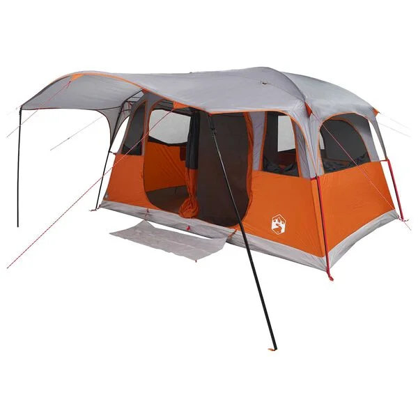 vidaXL Tente tunnel 10 personne Gris et orange Polyester et Acier