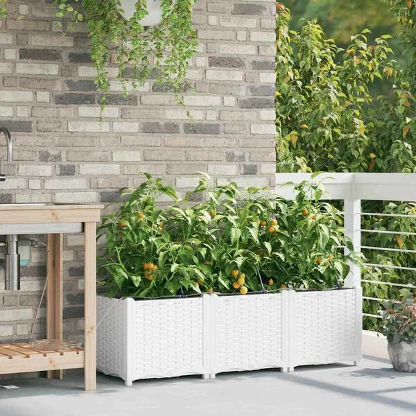 vidaXL Cache-pot de jardin 3 pc Blanc 120 x 40 x 37, 5 cm PP