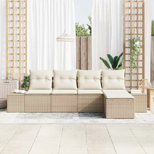 vidaXL Ensemble de canapé de jardin 5 pc Beige et crème polyrotin