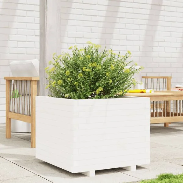 vidaXL Jardinière blanc 60x60x49, 5 cm bois de pin massif