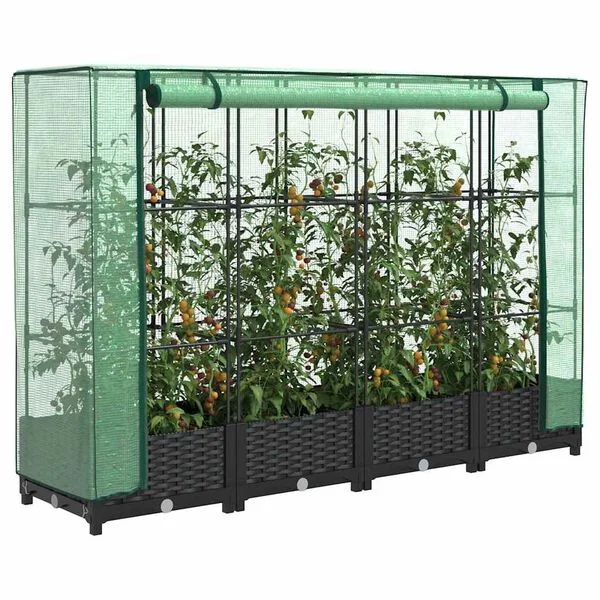 vidaXL Lit surélevé avec housse de serre aspect rotin 160 x 40 x 123 cm
