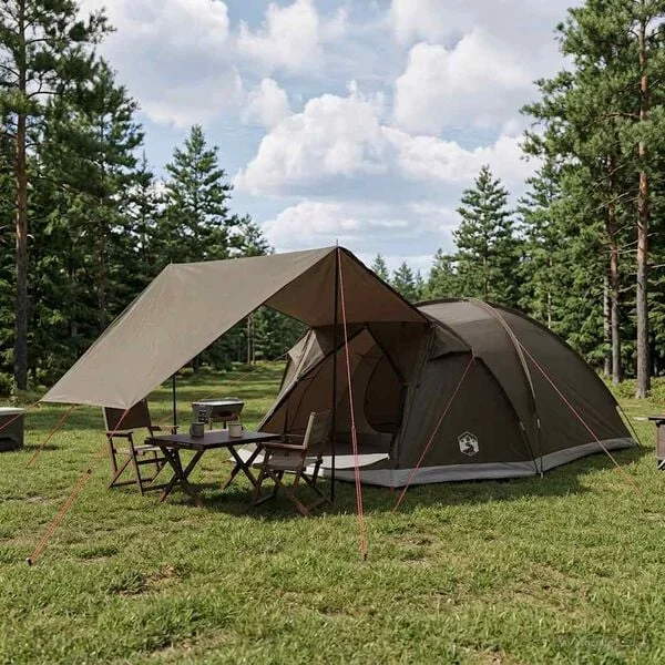 vidaXL Tente Cabane 8 personne Marron gris Polyester et Acier