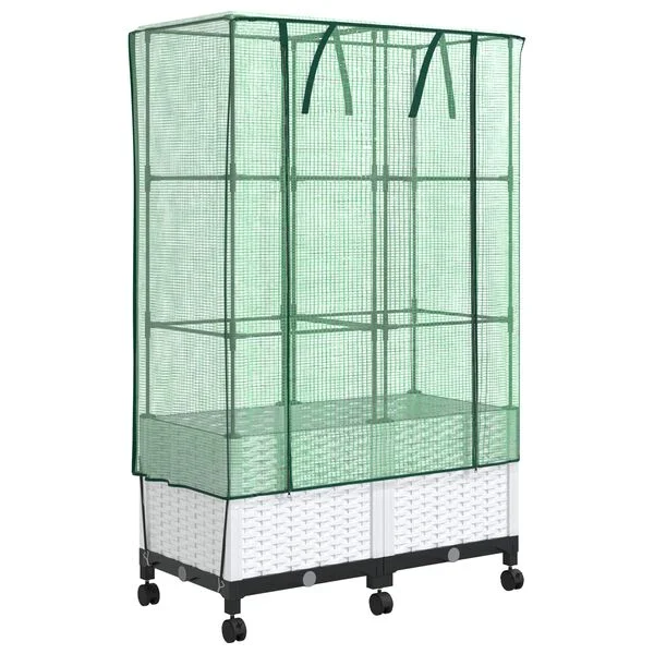 vidaXL Jardinière de jardin avec couverture de serre et roues 2 pc PP