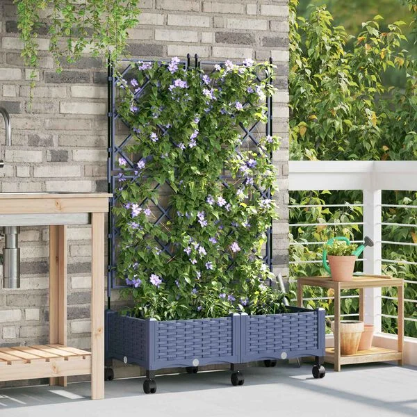 vidaXL Bac de jardin avec treillis et roues 2 pc Gris PP