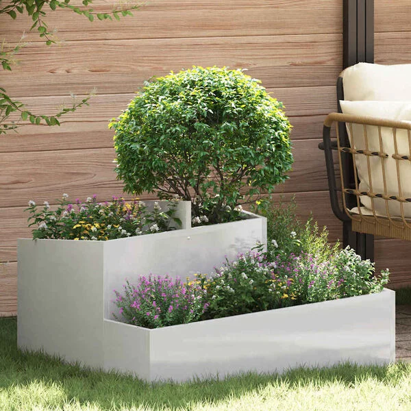 vidaXL Cache-pot de jardin Argenté 80 x 80 x 50 cm Acier inoxydable