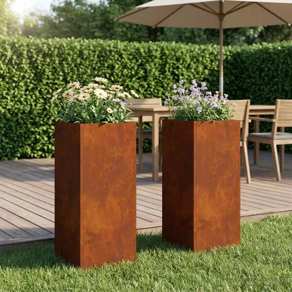 vidaXL Cache-pot de jardin 2 pc Rouillé 20 x 20 x 50 cm Acier patiné
