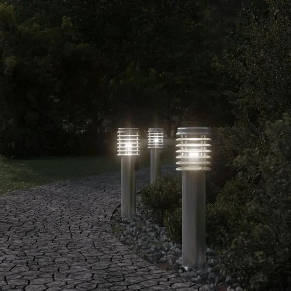 vidaXL Lampadaires d'extérieur et sortie 3pcs argenté acier inoxydable
