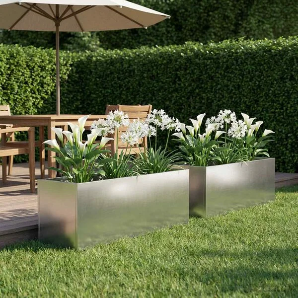 vidaXL Cache-pot de jardin 2 pc Argenté 60 x 20 x 20 cm