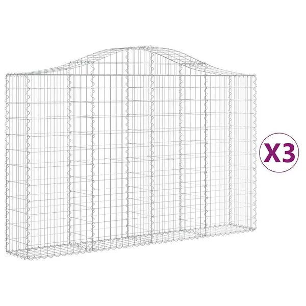 vidaXL Paniers à gabions arqués 3 pcs 200x30x120/140 cm Fer galvanisé