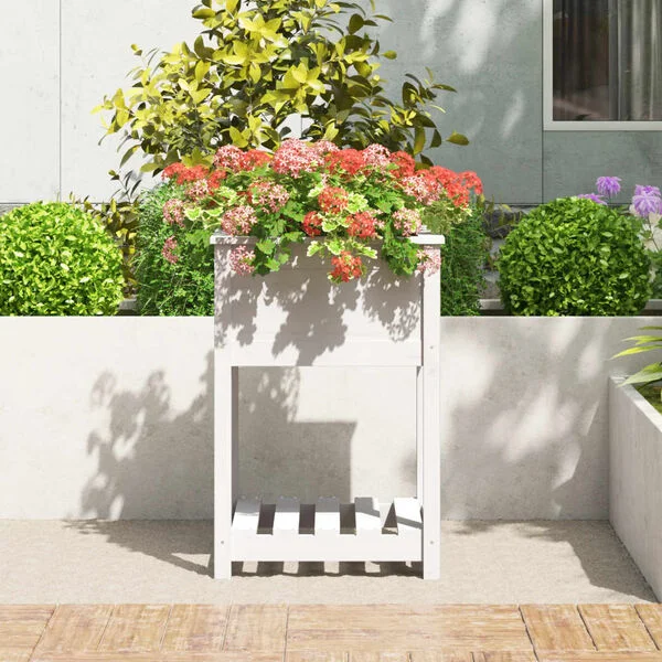 vidaXL Jardinière avec étagère Blanc 54x54x81 cm Bois massif de pin
