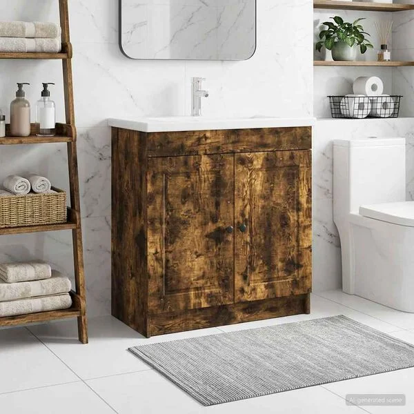 vidaXL Armoire sous évier de salle de bain Chêne fumé