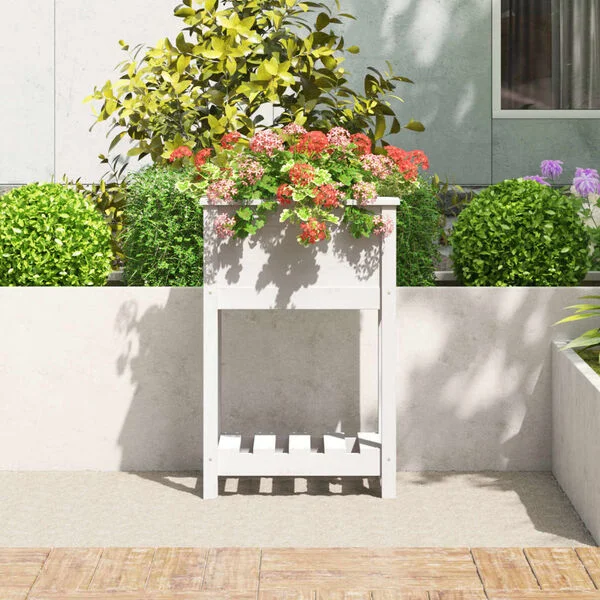 vidaXL Jardinière avec étagère Blanc 54x34, 5x81 cm Bois massif de pin