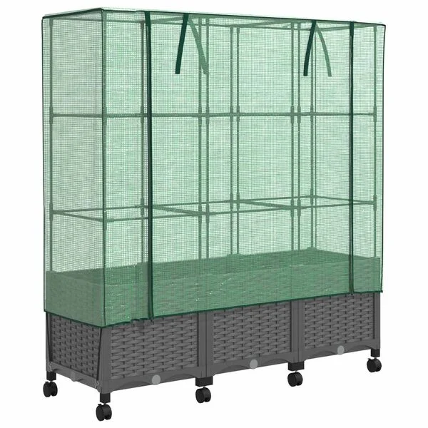 vidaXL Jardinière de jardin avec couverture de serre et roues 3 pc PP