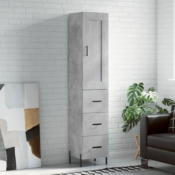 vidaXL Buffet haut Gris béton 34, 5x34x180 cm Bois d'ingénierie