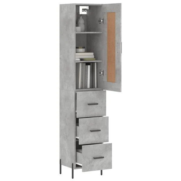 vidaXL Buffet haut Gris béton 34, 5x34x180 cm Bois d'ingénierie