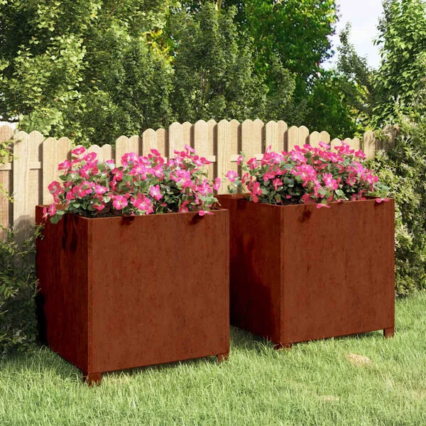 vidaXL Jardinières avec pieds 2 pcs Rouillé 50x50x50 cm Acier corten