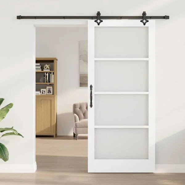 vidaXL Porte coulissante Blanc 93 x 211 cm Bois de pin massif et verre