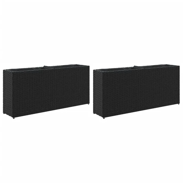 vidaXL Jardinières avec 2 pots 2 pcs noir 90x20x40 cm résine tressée