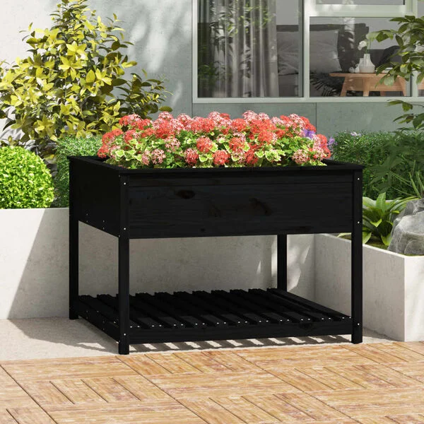 vidaXL Jardinière et étagère Noir 111, 5x111, 5x81 cm Bois massif de pin