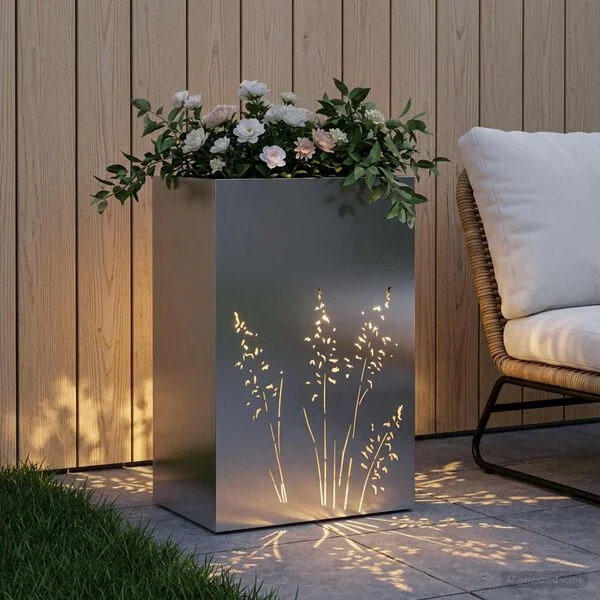 vidaXL Cache-pot de jardin Argenté 50 x 30 x 75 cm Acier galvanisé
