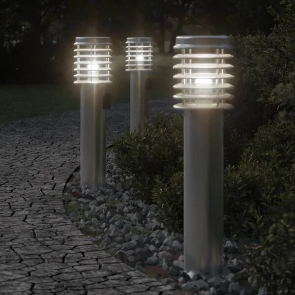 vidaXL Lampadaires d'extérieur et sortie 3pcs argenté acier inoxydable
