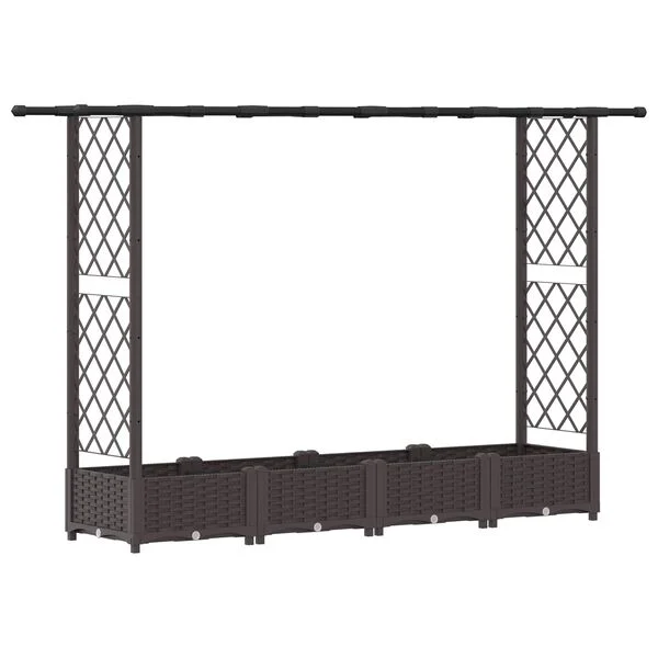 vidaXL Lit Élevé avec Treillis et Toit Marron 203 x 40 x 121 cm PP