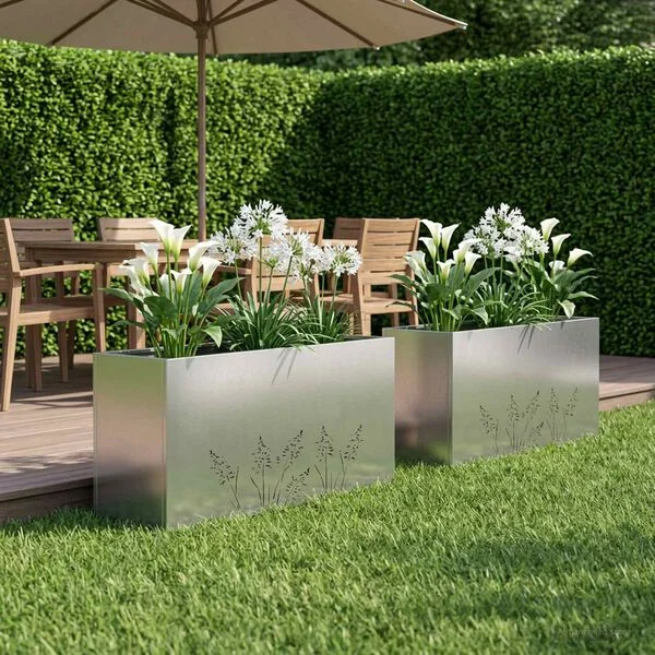 vidaXL Cache-pot de jardin 2 pc Argenté 100 x 30 x 49 cm