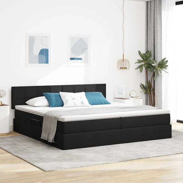 vidaXL Lit avec rangement et matelas Noir 200 x 200 cm Velours