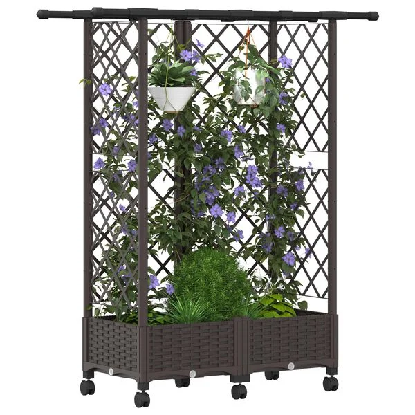 vidaXL Lit Élevé avec Treillis et Toit Marron 124 x 40 x 127 cm PP