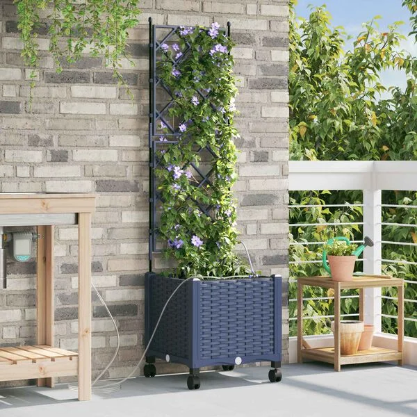 vidaXL Porte-plante de jardin avec irrigation et roues Gris PP