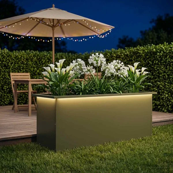 vidaXL Jardinière de jardin avec LED Vert olive 40 x 100 x 40 cm Acier