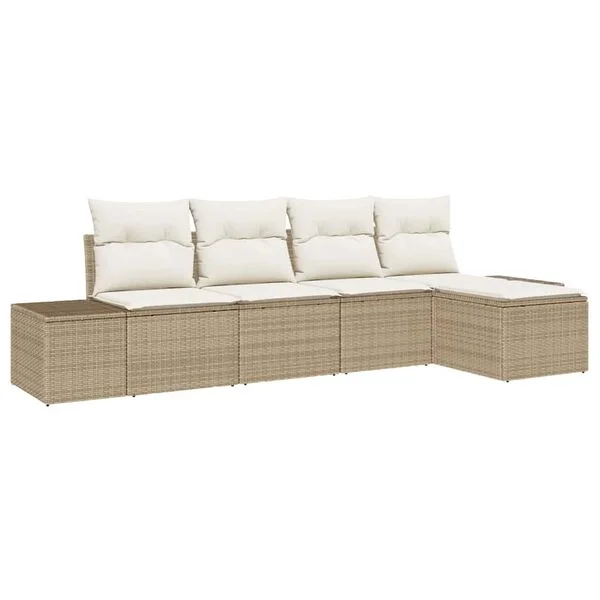 vidaXL Ensemble de canapé de jardin 5 pc Beige et crème polyrotin