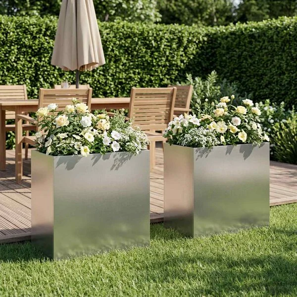 vidaXL Cache-pot de jardin 2 pc Argenté 50 x 30 x 40 cm