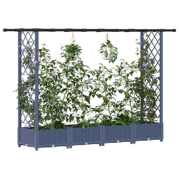 vidaXL Lit Élevé avec Treillis et Toit Gris 203 x 40 x 121 cm PP