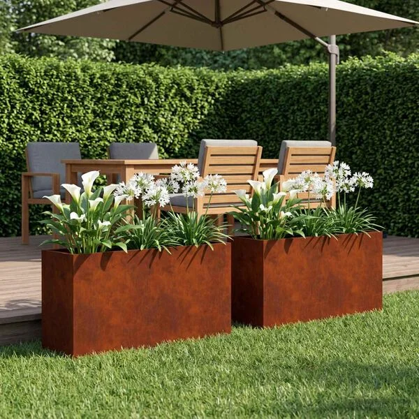 vidaXL Cache-pot de jardin 2 pc Rouillé 80 x 40 x 50 cm Acier patiné