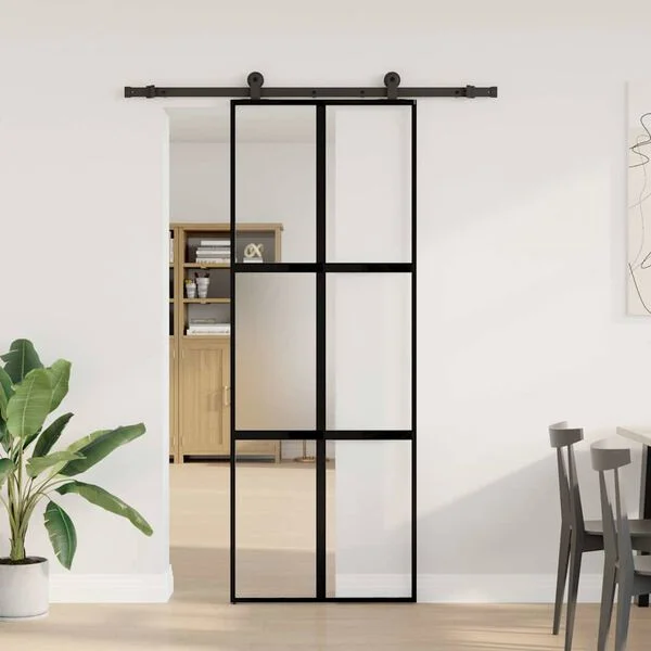 vidaXL Porte coulissante kit de quincaillerie trempé verre aluminium
