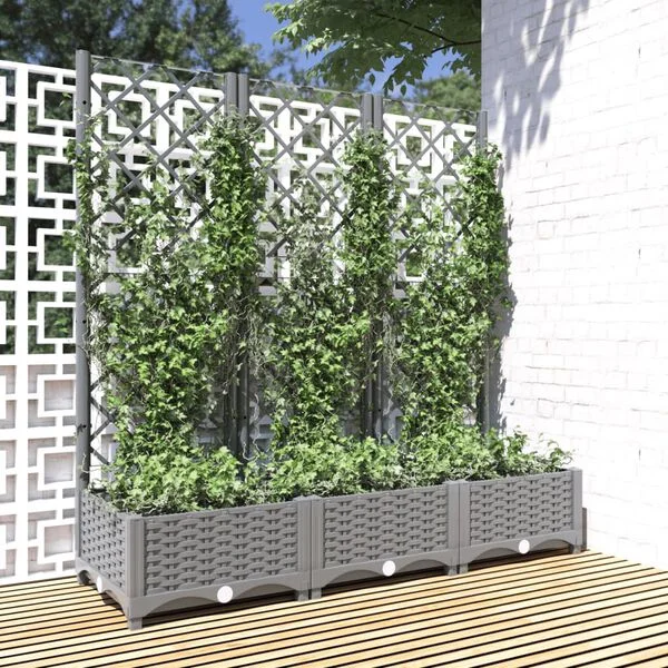 vidaXL Jardinière avec treillis Gris clair 120x40x121, 5 cm PP