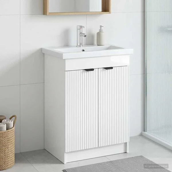 vidaXL Armoire sous évier de salle de bain Blanc brillant