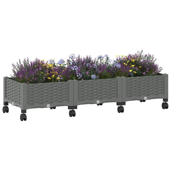 vidaXL Jardinière avec Roues Gris clair 120 x 40 x 29 cm PP
