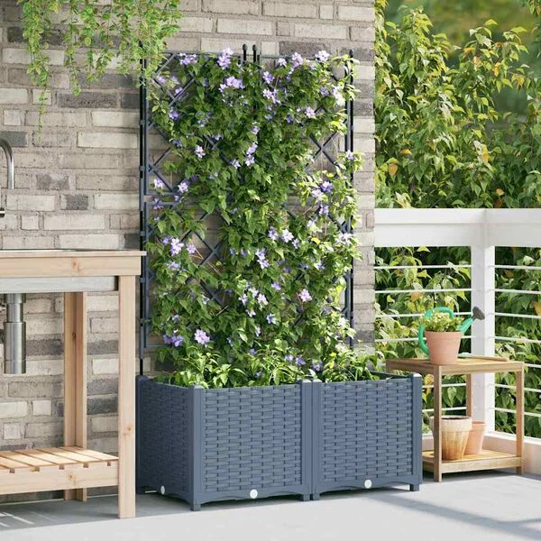 vidaXL Cache-pot de jardin 2 pc Gris clair 80 x 40 x 143 cm PP