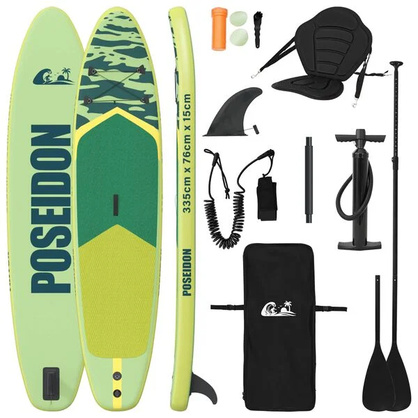 vidaXL Planche de SUP avec siège 2-en-1 POSEIDON 335 x 76 x 15 cm Vert